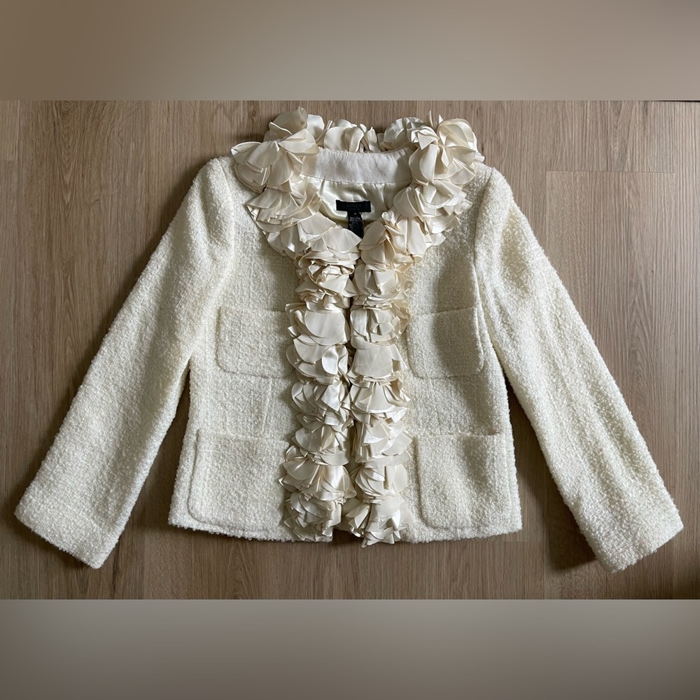 J.CREW COLLECTION CASCADING PETALS BOUCLE JACKET, IVORY, SIZE 4, NWT
